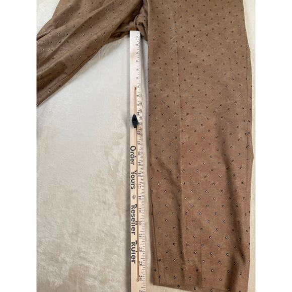 Vintage Caramel Studded Set Satin Lined Bomber Jacket Stretch Pant Suit M - Picture 9 of 16